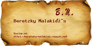 Beretzky Malakiás névjegykártya